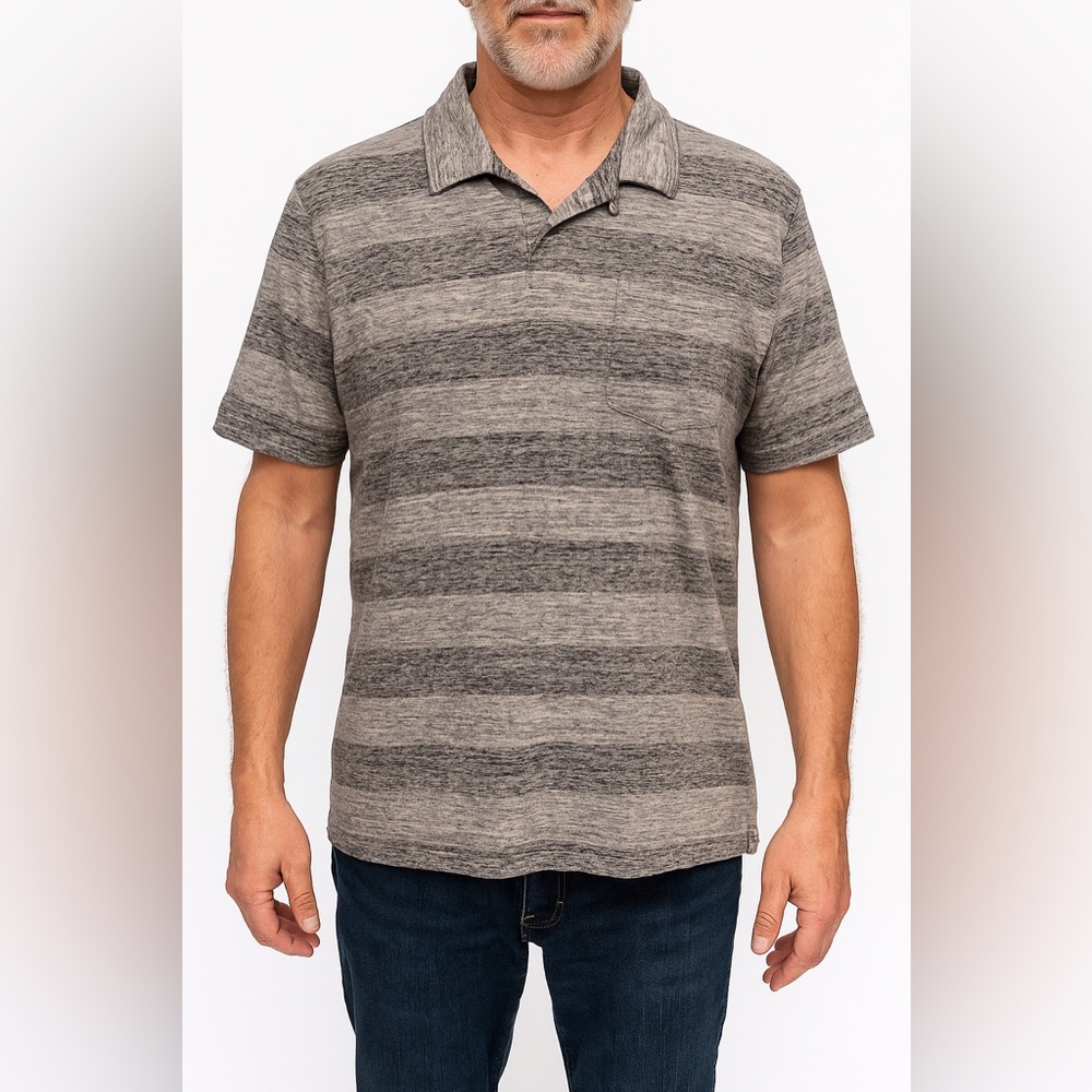 Billy Reid Striped Pensacola Polo T-Shirt Grey Size Medium